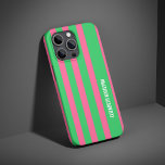 Coque iPhone 16 Pro Motif à rayures vertes et roses Personnalisé<br><div class="desc">Ajoutez une touche élégante à votre téléphone avec ce motif à rayures vertes et roses personnalisé iPhone 16 Pro coque. Doté d'un design rayé chic, il allie élégance et modernité. Customisez-le avec votre nom ou vos initiales pour un look unique, ce qui en fait un grand accessoire ou un cadeau...</div>