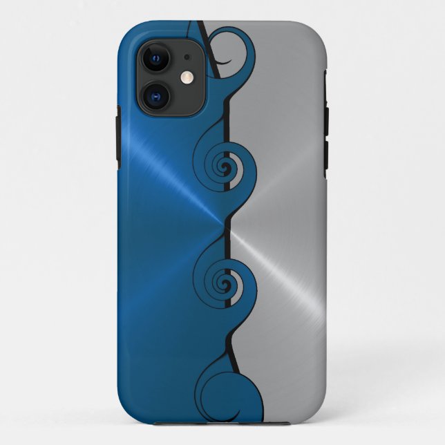 Coques Case-Mate iPhone Motif à spirale métallique bleu argenté (Dos)