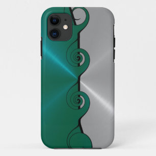 Coque iPhone 11 Motif à spirale métallique inoxydable vert argent