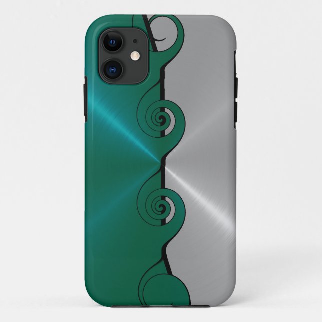 Coques Case-Mate iPhone Motif à spirale métallique inoxydable vert argent (Dos)