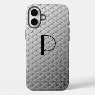 Coques iPhone 16 Plus Motif à vagues Art déco - argent métallique