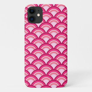 Coque iPhone 11 Motif à vagues Art Déco - fuchsia et corail