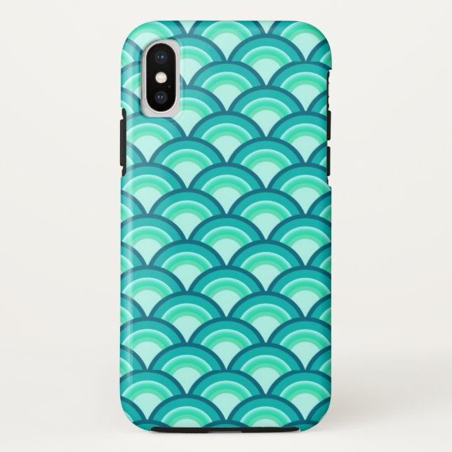 Coques Case-Mate iPhone Motif à vagues Art déco - tons turquoise (Dos)