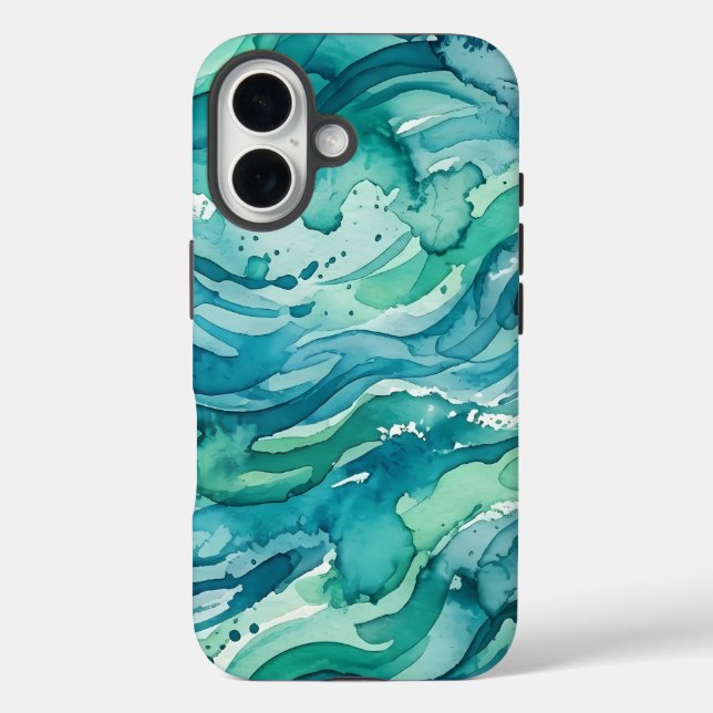 Coques Case-Mate iPhone Motif Abstrait Aquarelle Océan Sarcelle (Verso)