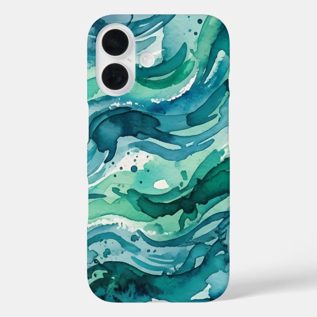 Coques Case-Mate iPhone Motif Abstrait Aquarelle Océan Sarcelle (Verso)