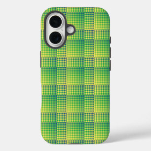 Coque Pour iPhone 16 Motif Abstrait Damier Vert Bleu