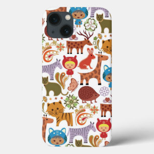 iPhone 13 Case Motif abstrait d'enfant et d'animaux