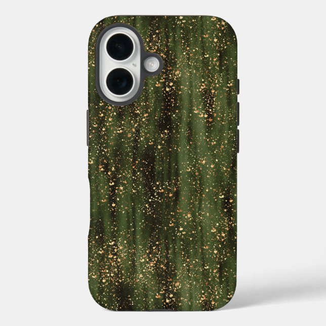 Coques Case-Mate iPhone Motif Abstrait d'étincelles vert et or (Verso)