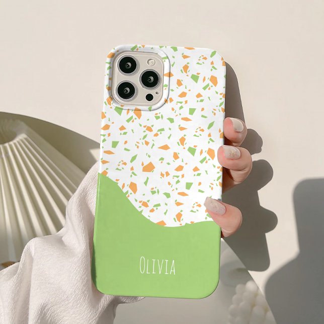 Coques Case-Mate iPhone Motif abstrait en terrazzo vert clair orange (Créateur téléchargé)