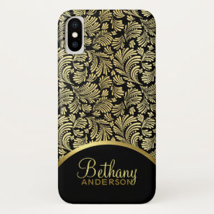 Coque Case-Mate Pour iPhone Motif abstrait floral métallique d'or du Faux des