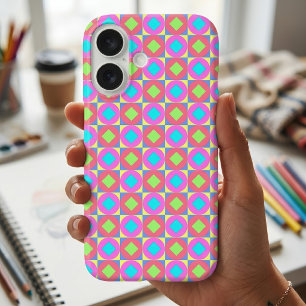 Coque Pour iPhone 16 Motif Abstrait Géométrique Psychédélique Vibrant