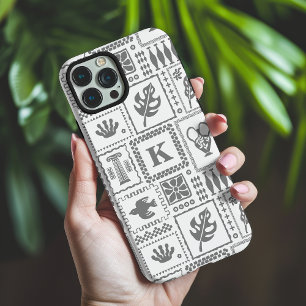 Coque iPhone 16 Pro Max Motif Abstrait Moderne Gris Blanc Monogramme