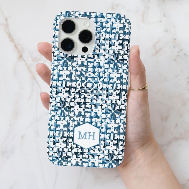 Coques Case-Mate iPhone Motif Abstrait Monogrammé Personnalisé (Personalized Monogrammed Blue Abstract Pattern Case-Mate iPhone Case)
