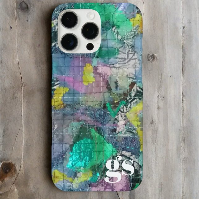 Coques Case-Mate iPhone Motif abstrait vert monogramme gris bleu (Créateur téléchargé)