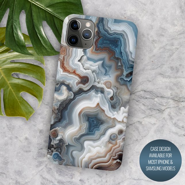 Coques Case-Mate iPhone Motif agate quartz bleu marron gris blanc élégant (Créateur téléchargé)