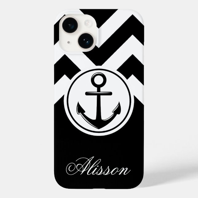 Coques Case-Mate iPhone Motif Ancre noir et blanc (Verso)