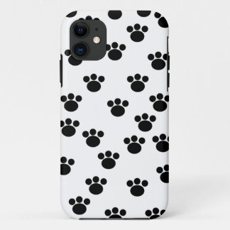 Coque iPhone 11 Motif animal d'empreinte de patte. Noir et blanc.