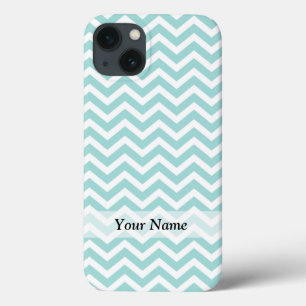 iPhone 13 Coque Motif Aqua et chevron gris