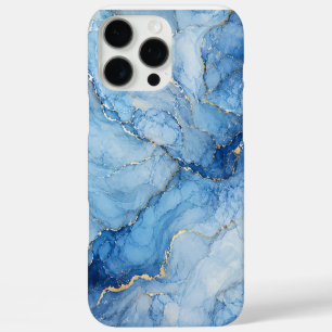 Coque iPhone 16 Pro Max Motif aquarelle de marbre bleu avec veines dorées