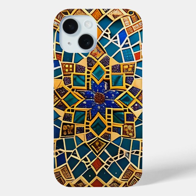 Coques Case-Mate iPhone Motif arabe en beige et bleu turquoise  (Verso)