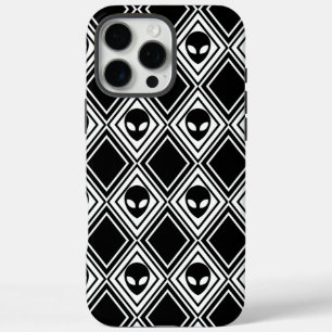 Coque iPhone 16 Pro Max Motif Argyle Alien Noir et Blanc