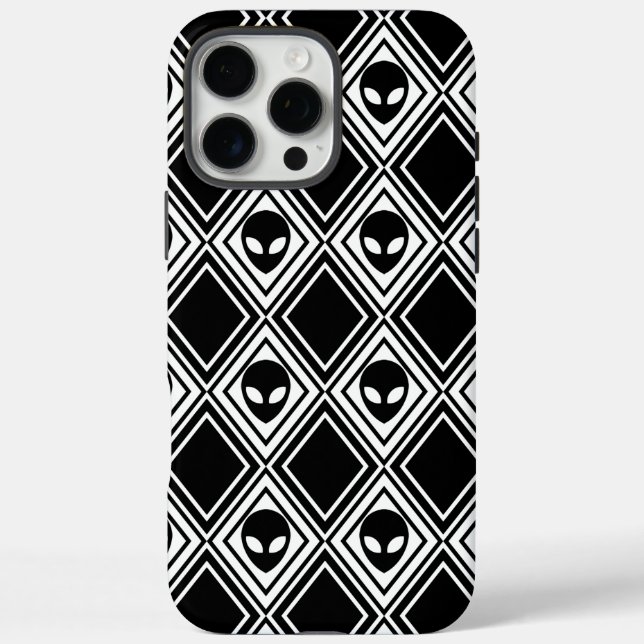 Coques Case-Mate iPhone Motif Argyle Alien Noir et Blanc (Verso)