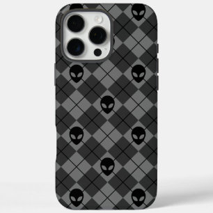 Coque iPhone 16 Pro Max Motif Argyle Alien Noir et Gris