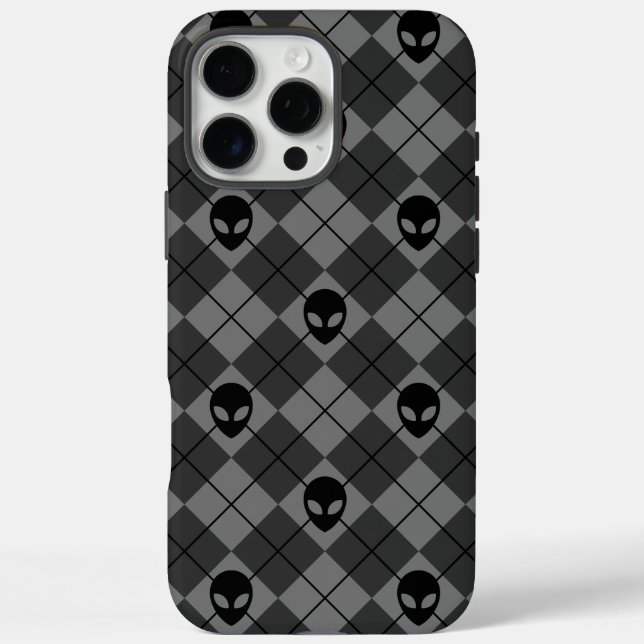 Coques Case-Mate iPhone Motif Argyle Alien Noir et Gris (Verso)
