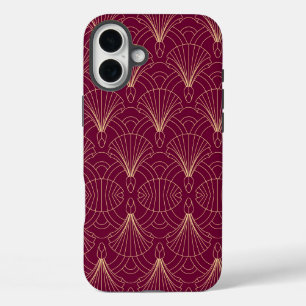 Coque Pour iPhone 16 Plus Motif Art Déco avec éventails géométriques dorés