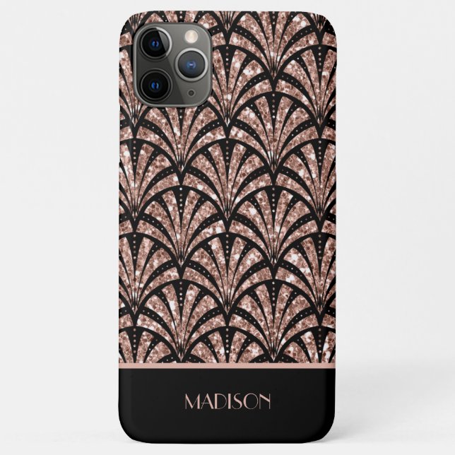 Coques Case-Mate iPhone Motif Art Déco avec monogramme et paillettes en or (Dos)