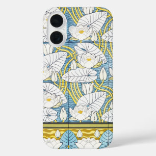 Coque Pour iPhone 16 Motif Art Nouveau de nénuphar vert sauge