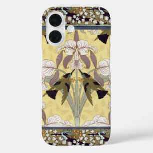 Coque Pour iPhone 16 Motif Art Nouveau d'orchidée colibri vintage