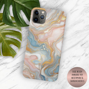 Coque Case-Mate iPhone Motif artistique en marbre bleu pêche rose doré