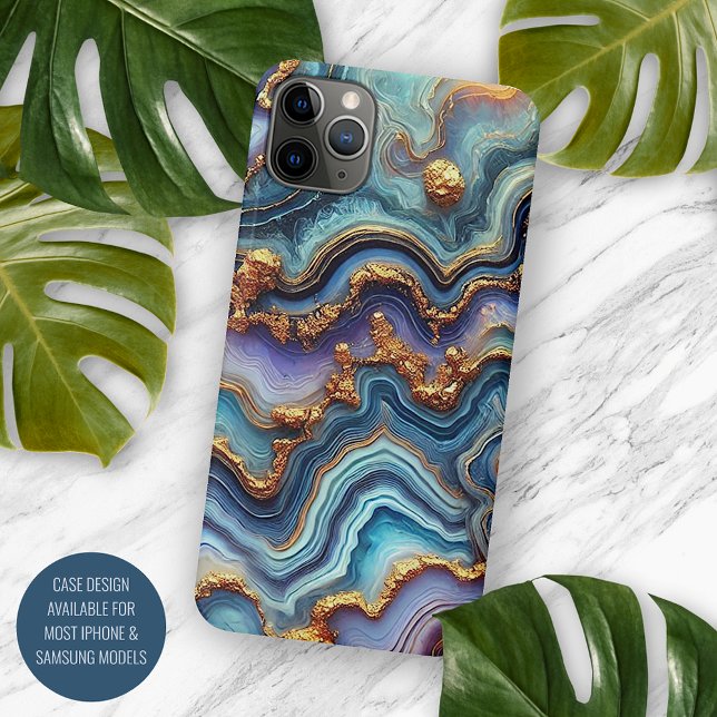 Coques Case-Mate iPhone Motif artistique en marbre bleu sarcelle foncé vio (Créateur téléchargé)