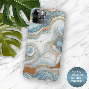 Coque Case-Mate iPhone Motif artistique en marbre gris sarcelle bleu or