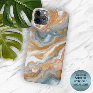Coque Case-Mate iPhone Motif artistique en marbre orange pêche sarcelle b