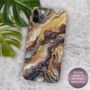 Coque Case-Mate iPhone Motif artistique en marbre violet noir gris or per