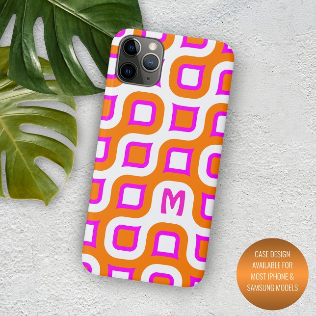 Coques Case-Mate iPhone Motif artistique milieu du siècle blanc orange ros (Créateur téléchargé)