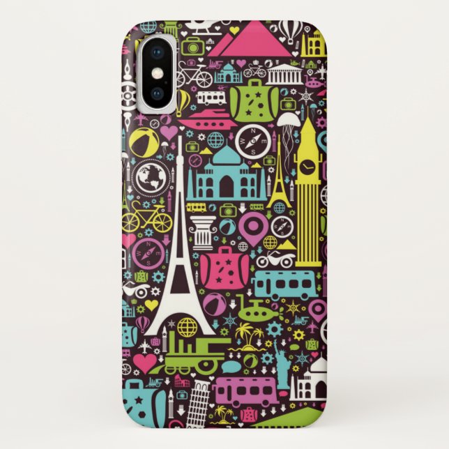 Coques Case-Mate iPhone Motif au néon d'icônes du monde (Dos)