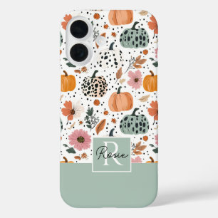 Coque Pour iPhone 16 Motif automnal de citrouille et de fleurs personna