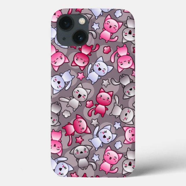 Coques Case-Mate iPhone motif avec chats kawaii doodle mignon (Verso)