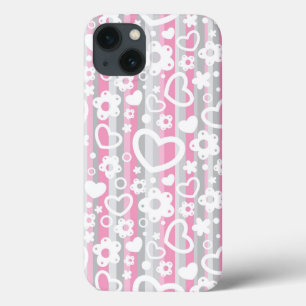 Etui iPhone 13 Motif avec des coeurs et des fleurs