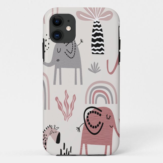 Coques Case-Mate iPhone motif avec des éléphants et des girafes mignons gé (Dos)