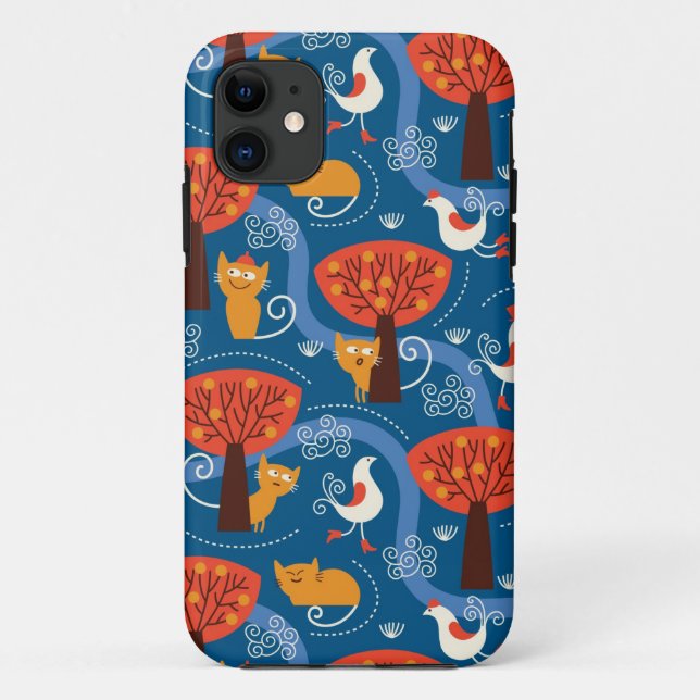 Coques Case-Mate iPhone motif avec les chats et les oiseaux mignons (Dos)