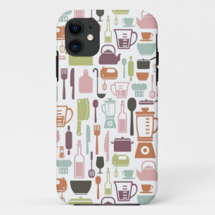Coque iPhone 11 Motif avec les icônes colorées de cuisine