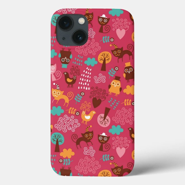 Coques Case-Mate iPhone Motif avec les oiseaux et les chats mignons (Verso)
