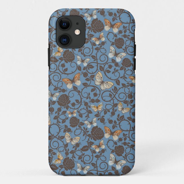 Coques Case-Mate iPhone motif avec les roses et le papillon (Dos)