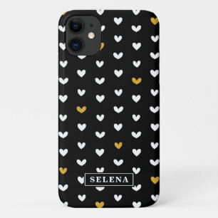 Case-Mate iPhone Case Motif Black White Gold Heart avec nom personnalisé