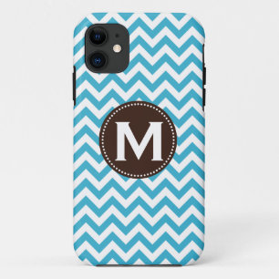 Etui iPhone Case-Mate Motif blanc bleu de Chevron de monogramme d'Aqua