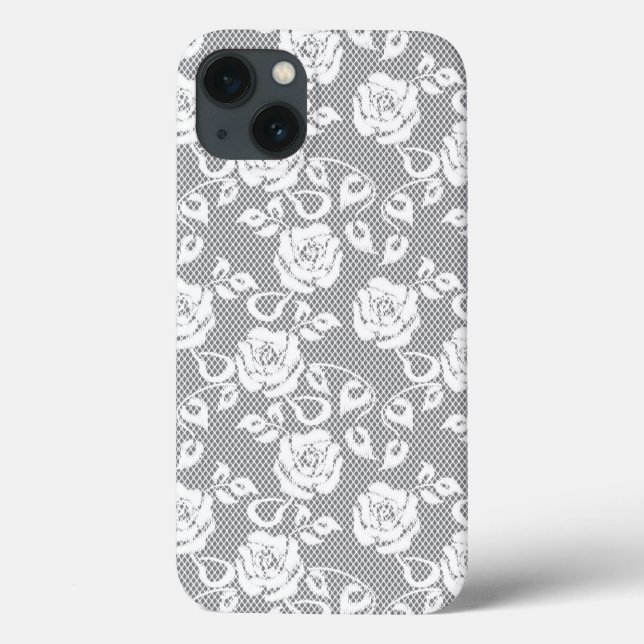 Coques Case-Mate iPhone Motif blanc de dentelle sur l'arrière - plan gris (Verso)